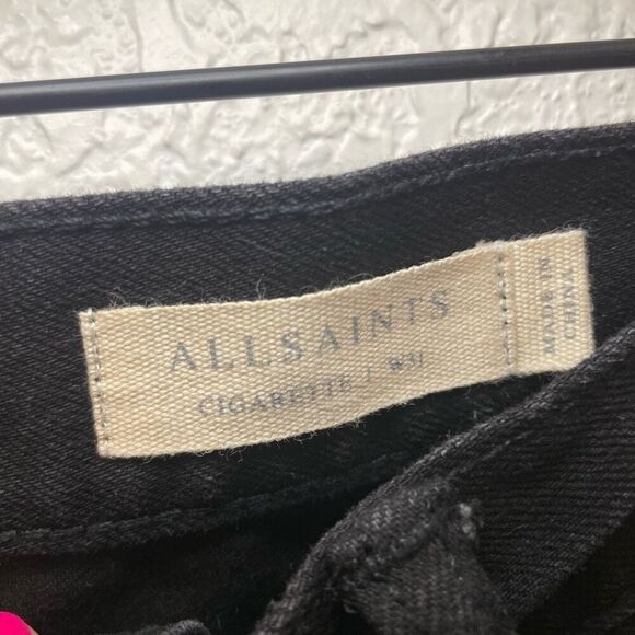 All Saints Black Distressed Gothic Grunge High Rise Button Fly Cigarette Jeans S - Picture 9 of 11